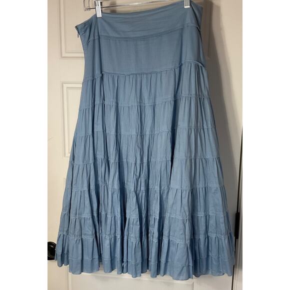 Focus 2000 Blue Full Swing Tiered Lined Beach Boho Party Midi Skirt 10 - Picture 3 of 6